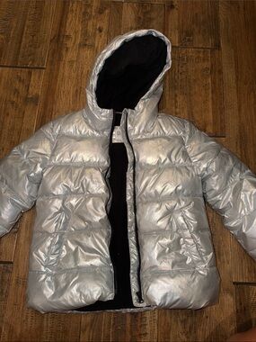 GAP Kids Shiny Silver Hooded Puffer Jacket